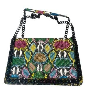 Aldo Greenwald Multicolor Black Snake Python Print Crossbody Shoulder Purse Bag